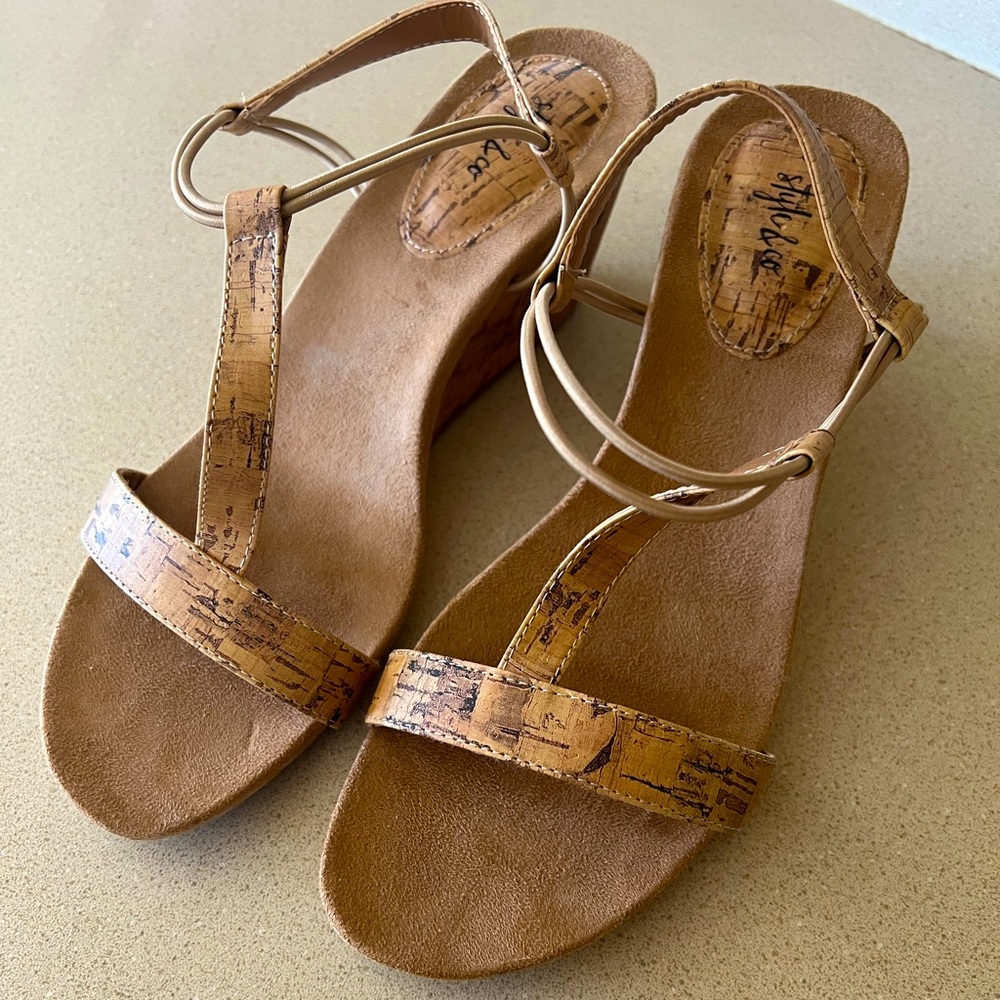 Style & Company, strapping, cork, wedge sandal